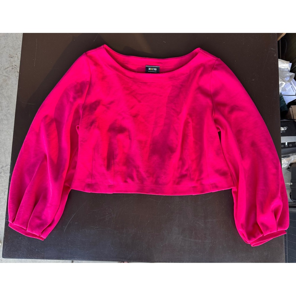 Maeve Anthropologie Hot Pink Lace Up Back Balloon Sleeve Crop Sweatshirt XL